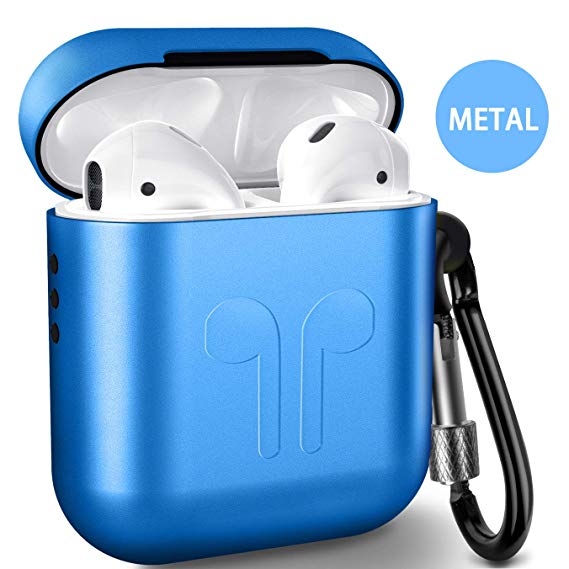 Kekilo Metal Airpods Case 2019 Newest Full Protective Skin Cover Accessories Kits Compatible Airpods Charging Case Ultra Lightweight Dustproof Scratchproof Case for Apple Airpods 1 & 2 Charging Case (Wire Charge Edition, Blue)