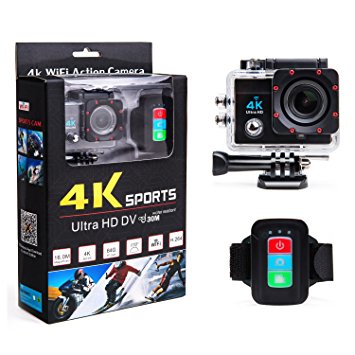 B-sea Wireless Remote Control 170 Degree Wide Angle Ultra HD 16MP 4K WIFI Action Camera with 2.0 inch LCD Screen and 100 Feet Waterproof
