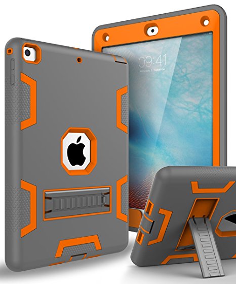 The New iPad 2017,iPad 9.7 Case,Topsky Three Layer Armor Defender Full Body Protective Case Cover For Apple iPad 9.7 (2017 Release),Grey/Orange