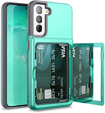 WeLoveCase for Samsung Galaxy S21 Wallet Case with Credit Card Holder & Hidden Mirror, Defender Protective Shockproof Heavy Duty Protection Phone Cover for Samsung Galaxy S21 5G, 6.2 inch 5G Mint