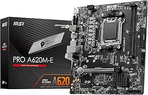 MSI Pro A620M-E Carte Mère Micro-ATX, pour Processeurs AMD Ryzen Série 7000, AM5 - DDR5 Memory Boost 6400 MHz/OC, 1 x PCIe 4.0 x16, 1 x M.2 Gen4