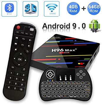 Android 9.0 TV Box 4GB RAM 64GB ROM, H96 MAX Plus Smart TV Box RK3328 Quad-Core 64bit Support 2.4G/5G Dual WiFi 3D 4K Ultra HD H.265 USB3.0 BT4.0 with Wireless Mini Backlit Keyboard