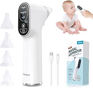 Mouche Bébé Electrique ,Aspirateur nasal bébé nettoyeur de nez électrique et dissolvant de cérumen avec 4 buses réutilisables pour nouveau-nés