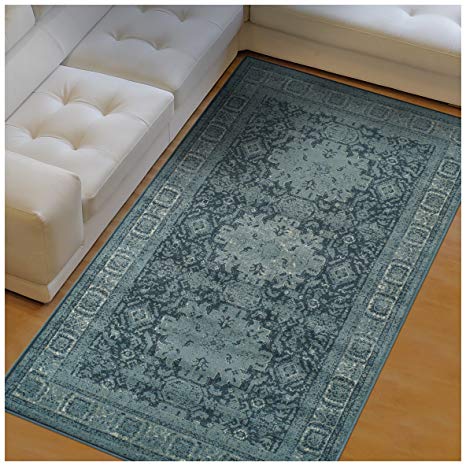 Superior Tatum Collection Area Rug, 10mm Pile Height with Jute Backing, Fashionable and Affordable Rugs, Vintage Oriental Kazak Rug Design - 8' x 10' Rug, Blue and Grey