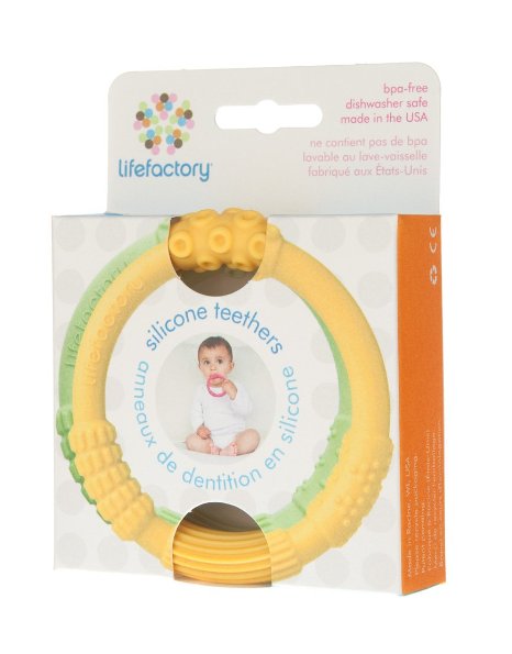 Lifefactory Multi Sensory Silicone Teether, 2-pack, Yellow/Spring Green (Discontinued by Manufacturer)