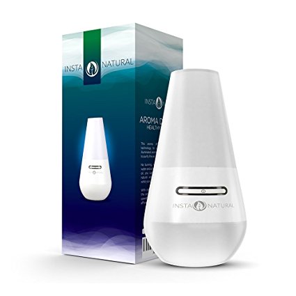 InstaNatural Essential Oil Aromatherapy Diffuser - Best Ultrasonic Mist Humidifier and Ionizer for Any Living Space - With Soft Blue Colored LED Light & Waterless Automatic Shut-off - 100 ML