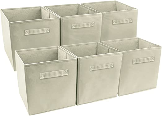 Sorbus Foldable Storage Cube Basket Bin, 6 Pack, Beige