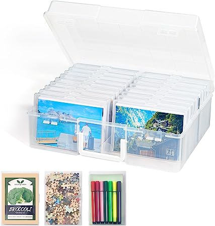 Lifewit Photo Storage Box 4x6 Photo Case, 18 Inner Photo Keeper, Clear Photo Boxes Storage with 1 Sheet Label Sticker, Seed Organizer Craft Storage Box for Cards Pictures Stamps Office Supplies