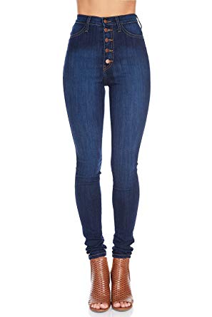 Vibrant Women's Juniors Button Fly Super High Waist Skinnys