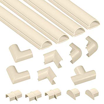 D-Line Mini Cable Raceway Kit | Self-Adhesive Wire Covers | Electrical Raceway, Popular Cable Organizer for Home Theater, TV, Office and Home | 4 x 39 Lengths Per Pack (Beige)