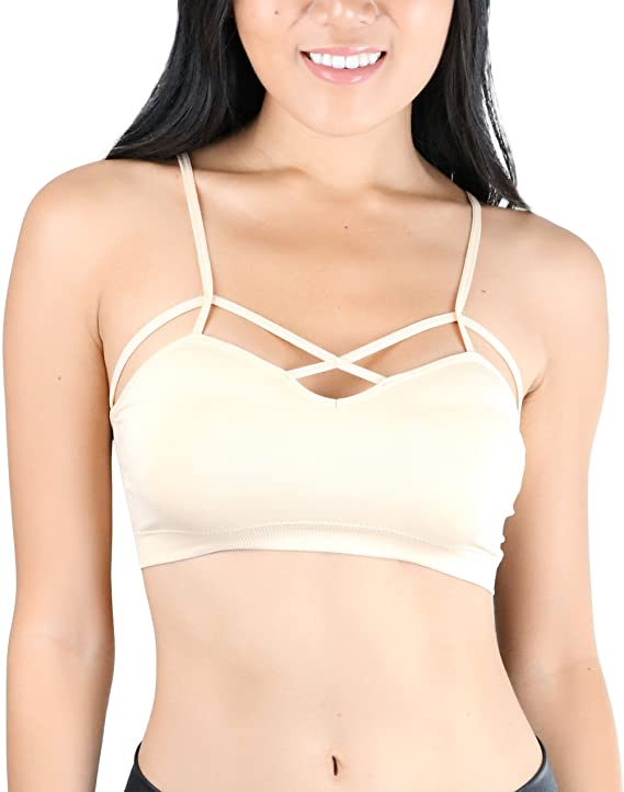 ToBeInStyle Women's Seamless Criss-Cross Front Bralette with Removable Bra Pads
