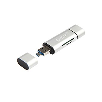 SD Card Card Reader,Asltoy USB 3.0 TF Card Reader,Micro SD/TF Card Adapter,Simultaneous Read and Write,Flash Memory Card Reader with OTG Function for MacBook,Chromebook,Windows(Silver)