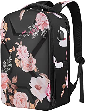 MOSISO 15.6-16 inch 35L Laptop Backpack for Women Men, Waterproof Peony Hardshell Travel Business Computer Bag College School Bookbag, Anti-Theft Daypack with USB Charging Port & Luggage Strap, Black