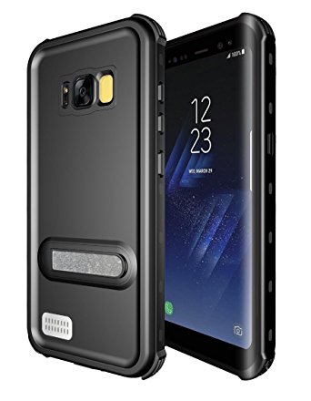 Galaxy S8 Waterproof Case,Underwater Cover Full Body Protective Shockproof Snowproof Dirtproof IP68 Certified Waterproof Case with Kickstand for Samsung Galaxy S8 (Black)