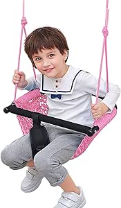 Kids Swing Seats Indoor Hand-Made Kids Swing with Adjustable Rope Outdoor Swing Seat Tree Swing Seat for Kids for Backyard Swing Seat for Kids for Playground Child Swing for Outside (Pink)