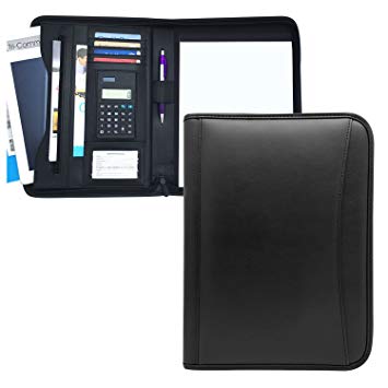 MSP Legal Size Slim Padfolio | Business Meeting Document Organizer with Notepad, Calculator, Smooth Zip around Closure 039 (Black)