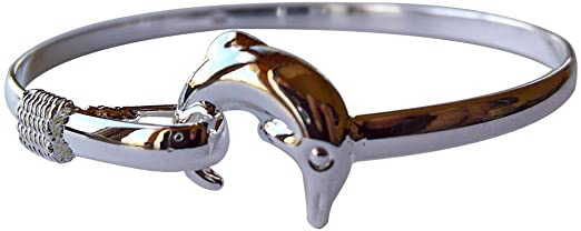 Cyber Monday Deals - Yves Renaud Hypoallergenic Polished Silver Dolphin Charm Bangle Bracelet for Women, Girls