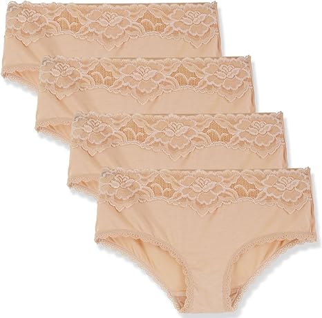 Women's 4 Pack Super Soft Breathable Lace Trim Hipster Brief Panty Underwear