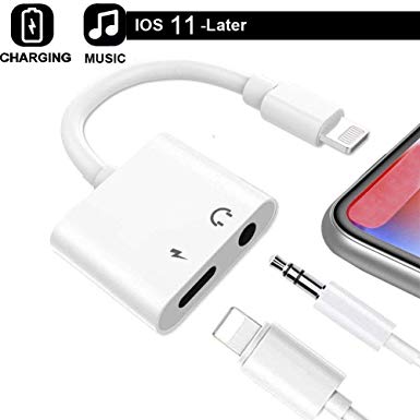 Lightning Adapter 2 in1 Lightning to 3.5mm Aux Audio Jack Headphone Adaptor Support Audio&Charging&Volume Control for iPhone 8/8 Plus iPhone X iPhone 7/7 Plus Compatible iOS 11 and Later