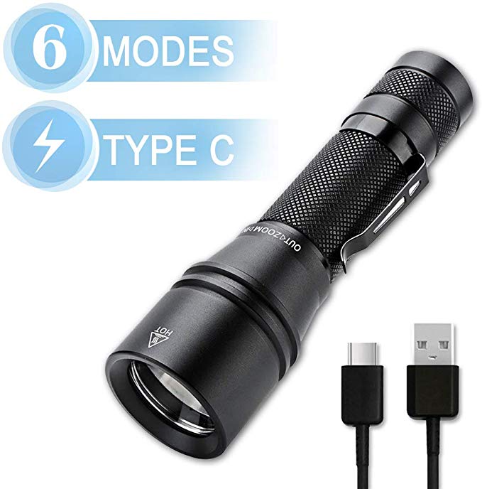 LED Torch – FAGORY 6 Modes Portable Tactical Torch, 2000 Lumen Super Bright Type-C Rechargeable Flashlight, Functional Mini Waterproof LED Torch for Camping, Hiking, Fishing, Outdoor