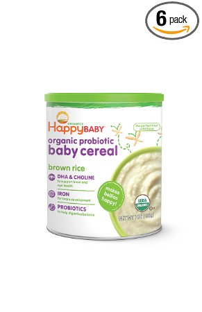 Happy Baby Organic Probiotic Baby Cereal with DHA & Choline, Brown Rice, 7-Ounce Canisters (Pack of 6)
