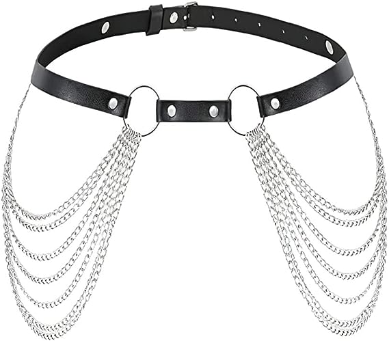 DOTASI Punk Leather Chain Belt Black Layered Body Chain Jewelry Accessory for Women and Girl
