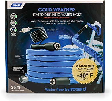 Camco 25ft Cold Weather Heated Drinking Water Hose Can Withstand Temperatures Down to -40°F/C-  Lead and BPA Free, Reinforced for Maximum Kink Resistance, 5/8" Inner Diameter (22922)