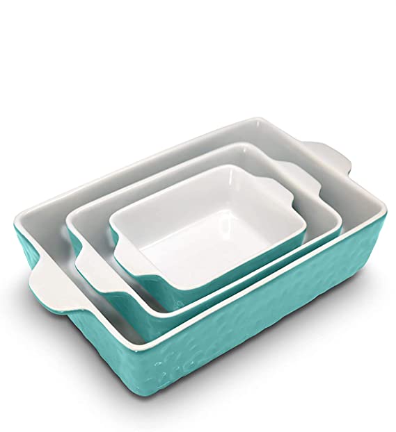 3-Piece Nonstick Ceramic Bakeware Set - PFOA PFOS PTFE Free Baking Tray Set w/ Odor-Free Ceramic Non-stick Coating, 446°F Oven Safe Microwave/Dishwasher Safe Rectangular Baking Pan - NutriChef NCCREX3