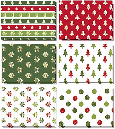 Classic Christmas Cards Boxed Bulk Set 36, Red and Green Merry Christmas Ornament Sparkle Glitter 6 Assortment for Winter Happy Holiday Greetings, Blank On the Inside, Envelopes and Stickers Included