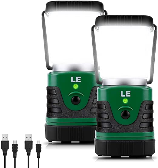 LE Rechargeable Camping Lantern, 1000 Lumen LED Outdoor Lights, 4 Modes Emergency Light, Water Resistant Tent Light for Camping, Hiking, Fishing, Power Cuts and More, 2 Pack