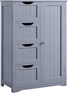 Yaheetech Large Bathroom Floor Cabinet with 4 Dawers and Single Door Cabinet, Freestanding Storage Cabinet for Living Room Kitchen Hallway, Gray