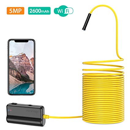 DEPSTECH WiFi Borescope, 5.0MP HD Wireless Endoscope, Semi-Rigid, 16 inch Focal Distance, Snake Inspection Camera with 2600mAh Battery for iOS & Android Smart Phone Tablets-33ft