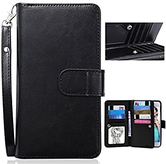 Crosspace Compatible with iPhone XR [6.1inch,2018Release] Wallet Case for Women Girls Kids with Card Holder,2-in-1 Detachable Protective Shell with Nine Card Holder Slots and Wrist Lanyard -Black