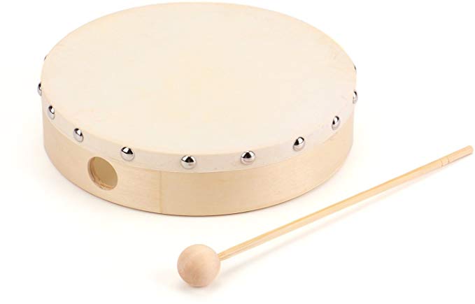 Foraineam 8 Inches Hand Drum Goatskin Drumhead Wood Frame Drum with Beater