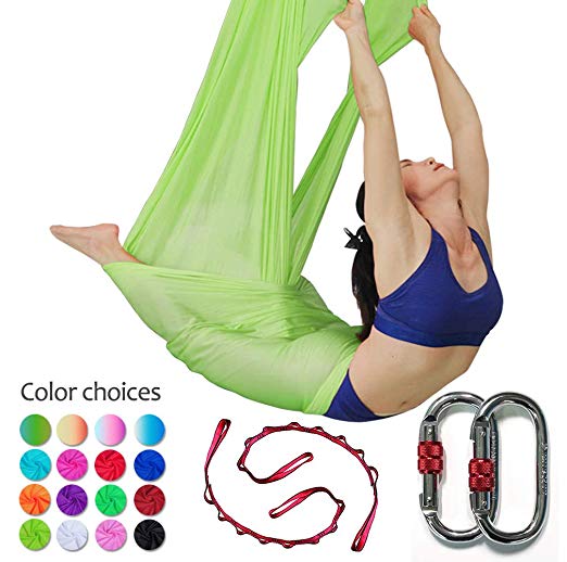 DASKING Deluxe 5m/Set Yoga Swing Aerial Yoga Hammock kit with Daisy Chains Carabiners, Fabric & Guide