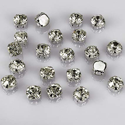 olliBeads (TM) 50 Pcs Crystal Ringed Sew on Rhinestone Czech Glass with Silver Plated Brass Base Prongs Cup, White 10 mm