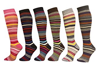 Differenttouch 6 Pairs Women's Mamia Fancy Design Multi Color Knee High Socks