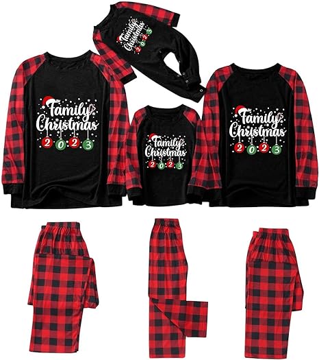 2023 Christmas Matching Pajamas for Family Red Plaid Classic Xmas Pjs Funny Jammies Cute Nightwear Sleepwear Sets