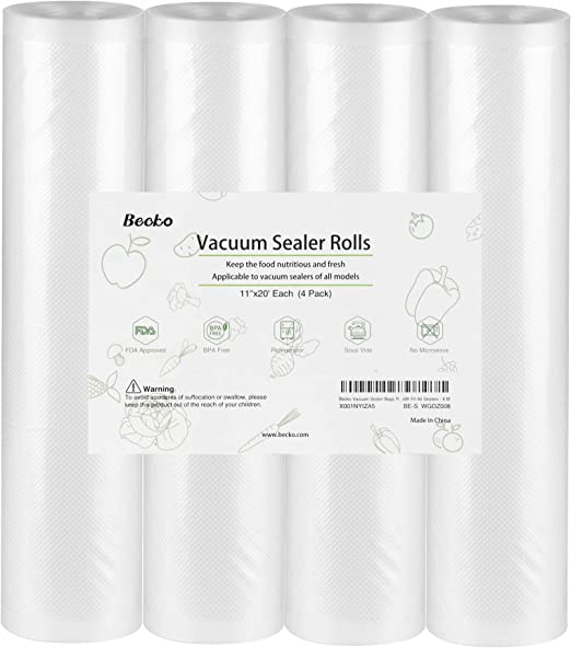 Becko Vacuum Sealer Rolls for Foodsaver and Sous Vide, BPA Free and FDA Approved, Freely Tailored, Fit for Most Vacuum Sealers - 28cm (W) x 6m (L) - 4 Packs