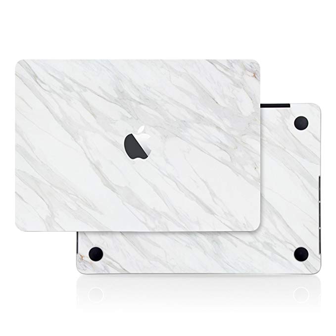 White Marble Stone Texture Skin Decal (4-in-1) Full-Size 360° Protector Skin Decals Sticker Cover MacBook Pro 15 Inch A1707 A1900, w/ & w/o Touch Bar & ID Black Keyboard Cover TortugaArmor