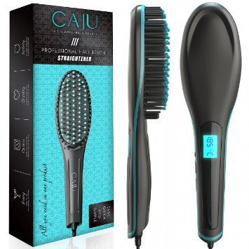 Caju Hair Brush Straightener - Professional Detangler Hair Brush for Silky and Straight Hair - Ionic Anti-frizz Instant Comb- Top Quality Anti Static Ceramic Coating and Springy Bristles - Instant Heat up