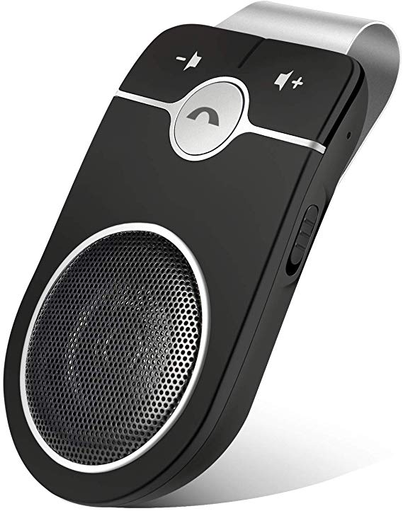 ZFKJERS Car Bluetooth Hands Free Speakerphone, Wireless Car Kit with Visor Clip, Auto On Off, Dual 2W Speakers, 2 Phones Simultaneously Connecting, Connects with Siri and Google Assistant