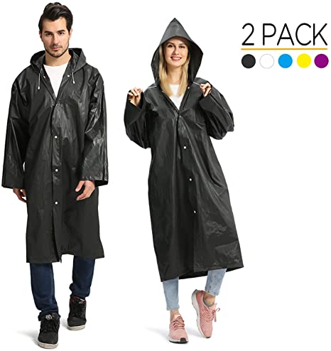 Opret Raincoats for Adults, Reusable Waterproof Rain Poncho Emergency Rain Coat with Hood and Sleeves, Lightweight EVA Rainwear, 2 Pack