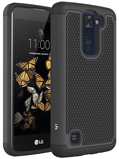 LG Escape 3 Case, LG Phoenix 2 Case, LG K8 Case, LK [Shock Absorption] Hybrid Armor Defender Protective Case Cover for LG Escape 3 / LG Phoenix 2 / LG K8, Black