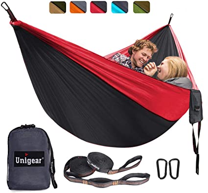 Unigear Double Camping Hammock & Single Hammock, Portable Lightweight Parachute Nylon Hammock with Tree Straps for Backpacking, Camping, Travel, Beach, Garden