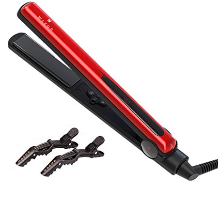 MHU Professional Hair Straightener with 1 Inch Ionic Ceramic Coated Plates,MCH Keratin 275-425°F，Red