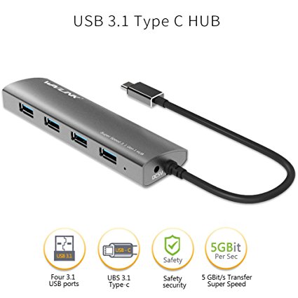Wavlink 4 Ports USB 3.1 Type-C to USB 3.0 Hub Aluminum Design Multi-function USB Dock Hot Swapping Support for Mac Ultra-Slim Desktop- Gray