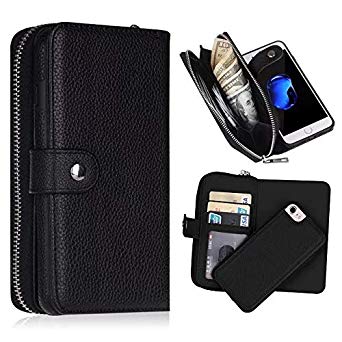 iPhone 8 Case, Premium Leather Zipper Wallet Wristlet Detachable Removable Magnetic Case with Flip Card Holder Cover for iPhone8(4.7"),Black