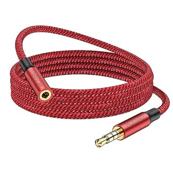 MOSWAG 3.5mm Male to Female Extension Cable with Microphone Stereo Audio Adapter Nylon Braided Compatible for Home/Car Stereos Smartphones Headphones Tablets Media Players and More