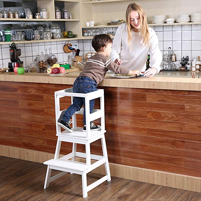 SDADI Kids Kitchen Step Stool with Safety Rail CPSC Certified- for Toddlers 12 Months and Older, White